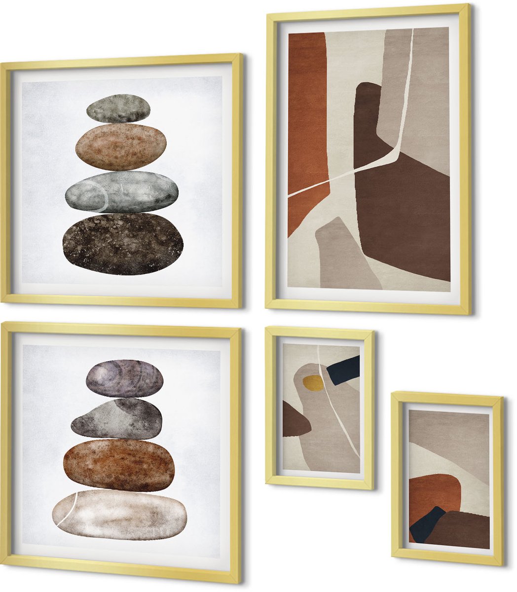 Coloray 5-Delige Schilderij Set - Abstracte Boho-Schildervormen In Moderne Stijl - 50 x 50 cm, 20 x 30 cm En 40 x 60 cm - Muurdecoratie - Schilderijen Set - Woonkamer - Stijlvolle Muurdecoratie