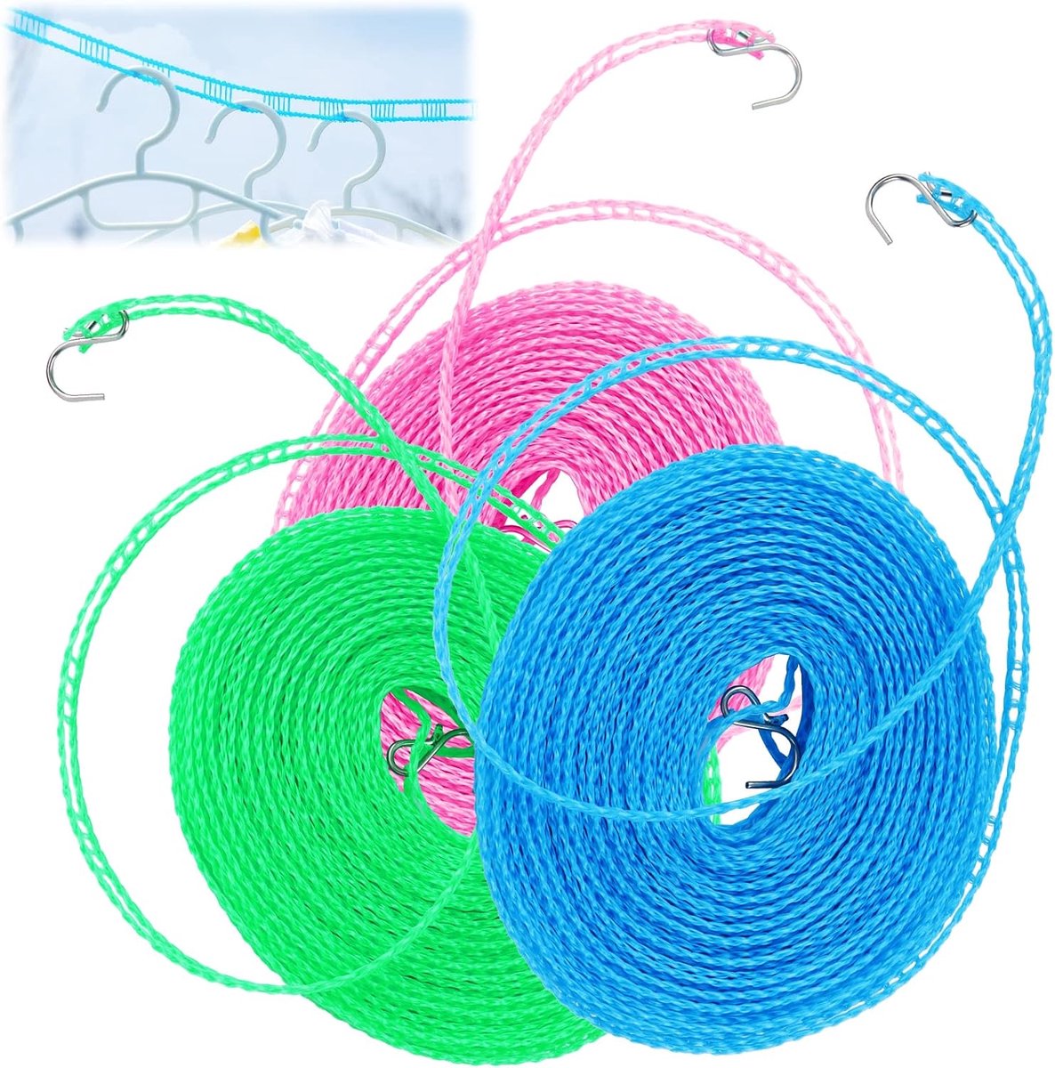 Windproof Non-Slip Clothesline, Pack of 3, 10 m, Camping Accessories, Outdoor for Garden, Travel, Holiday, Motorhome - ShopVlot