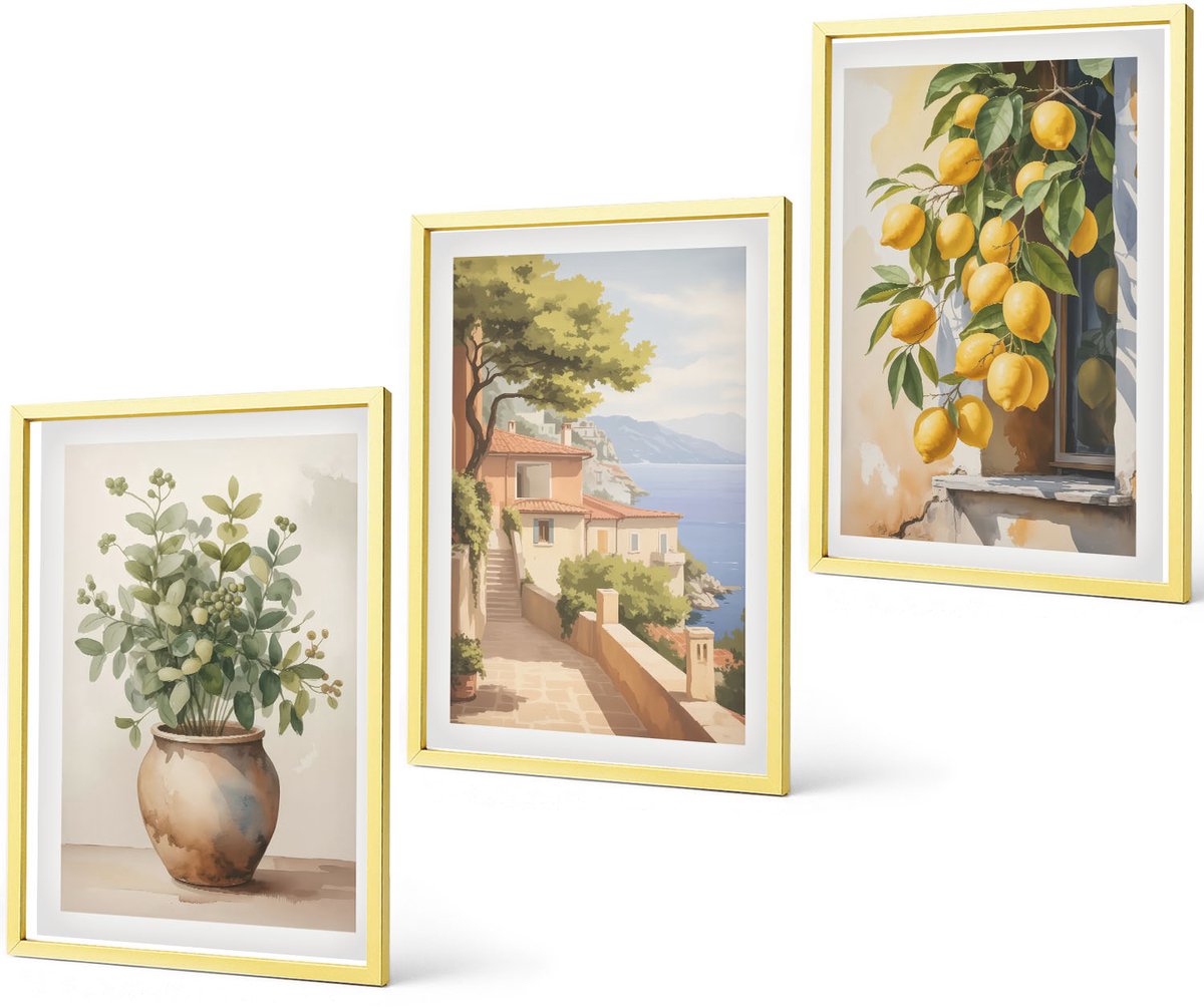 Coloray 3-Delige Schilderij Set - Golven Van Kleurrijke Neonlijnen Op Een Donkere Achtergrond - 40 x 40 cm En 40 x 60 cm - Wanddecoratie - Schilderijen Set - Kantoor - Muurdecoratie