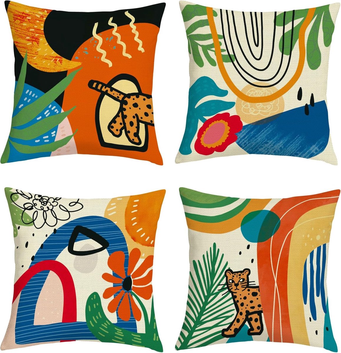 Set of 4 Cushion Covers 50 x 50 cm Abstract Boho Flowers Geometric - ShopVlot