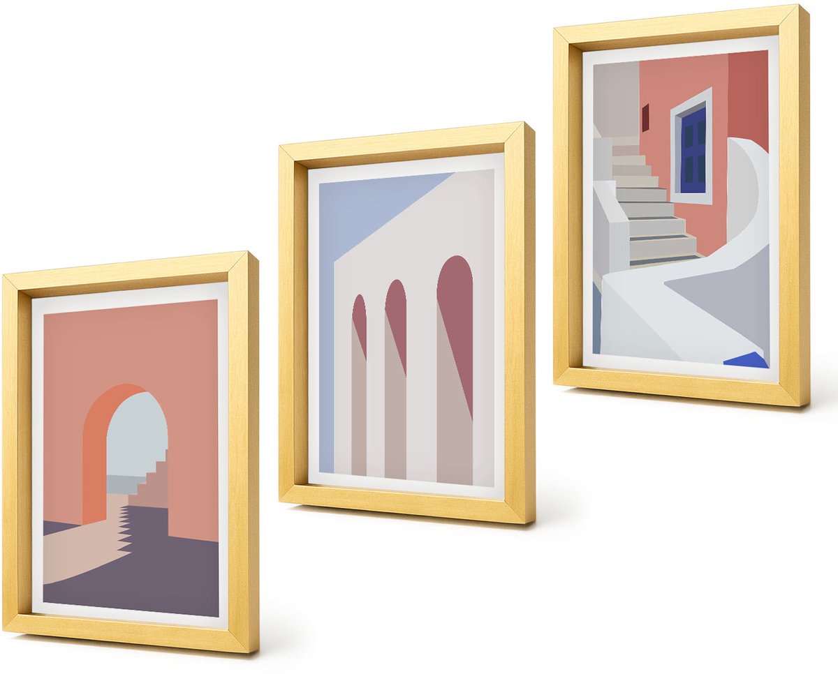 Coloray 4-Delige Schilderij Set - Illustraties van stedelijke architectuur in minimalistische stijl - 20 x 30 cm - Muurdecoratie - Wanddecoratie - Hal - Moderne Wanddecoratie