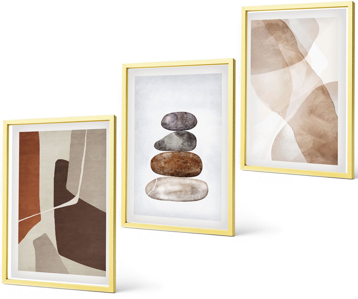 Coloray 3-Delige Schilderij Set - Abstracte Schilderijen, Moderne Decoraties - 40 x 40 cm En 40 x 60 cm - Decoratieve Schilderijen - Wanddecoratie - Hal - Muurdecoratie