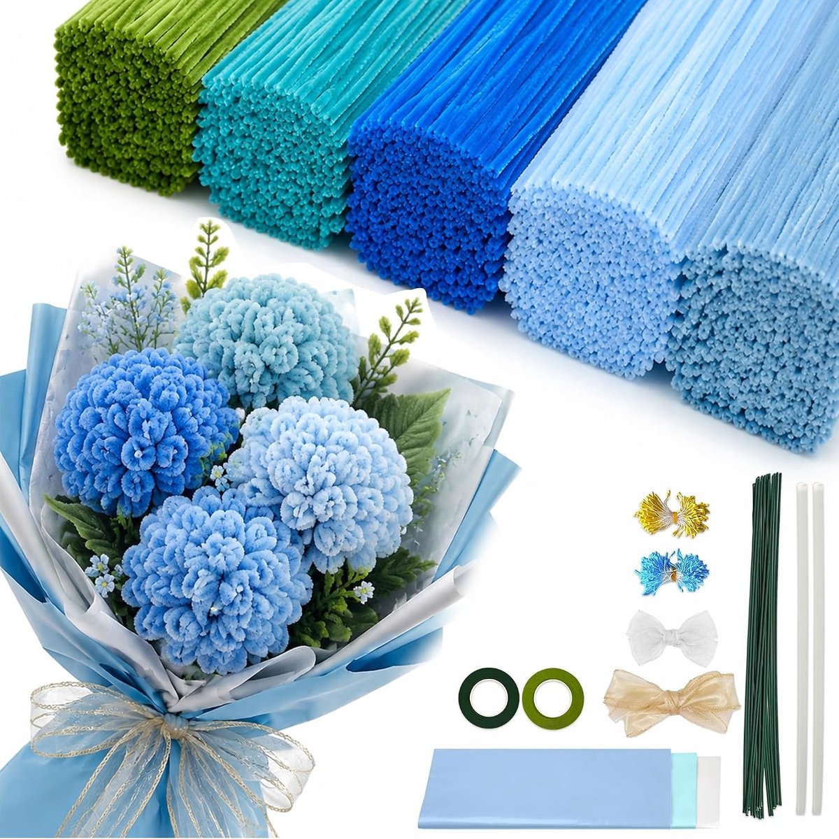 Pipe cleaners - Hortensiaset - 500 stuks - Chenilledraad knutselset - Voor creatieve doe-het-zelf bloemen