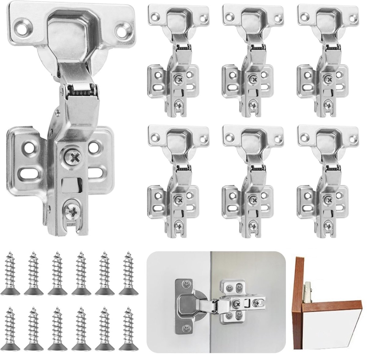 Famanu – Potscharnieren set van 8 stuks voor kastdeuren, potbanden van 35 mm, binnenaanslag, kastscharnier met 110 graden openingshoek, softclose voor keuken en badkamer