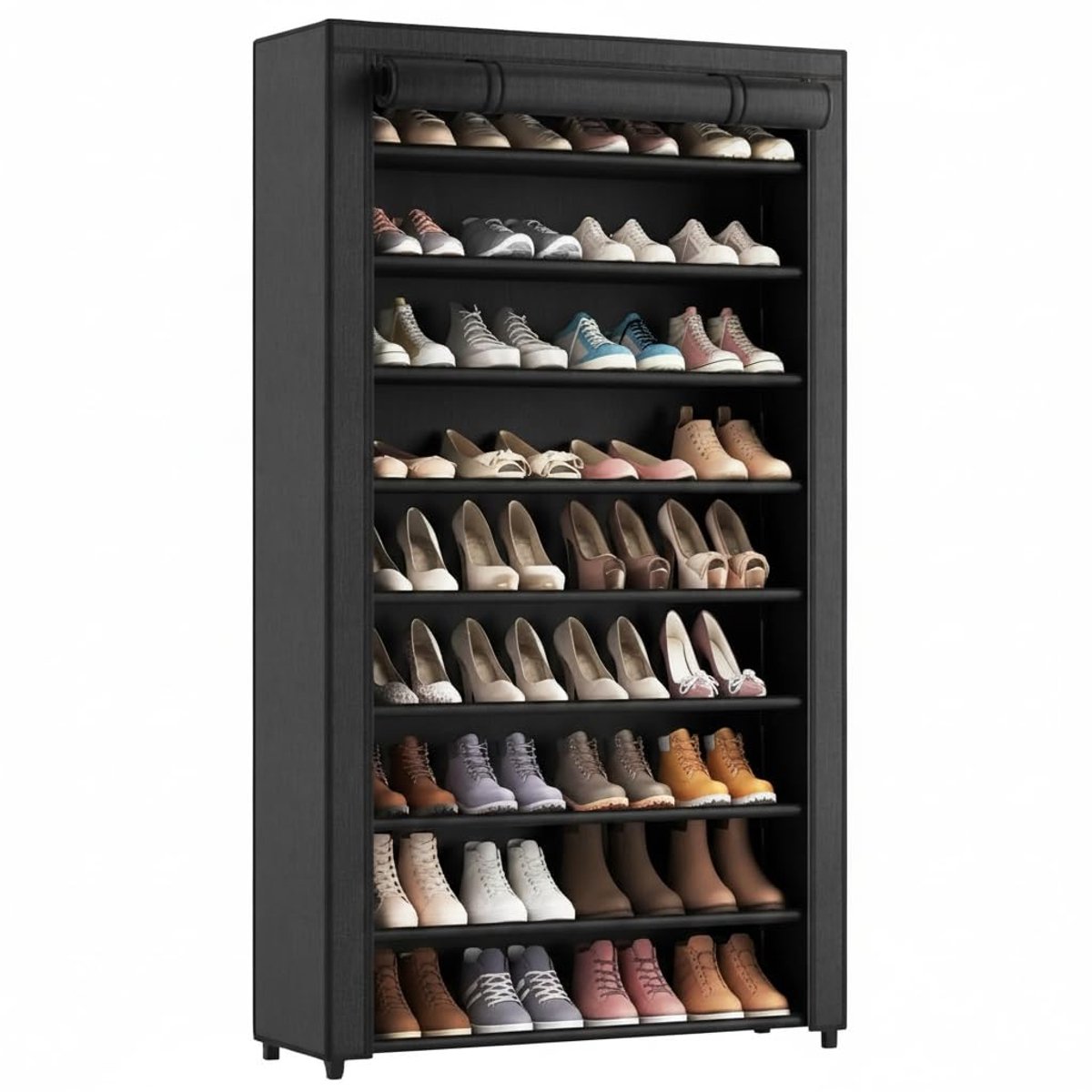 Famanu – XXL schoenenrek met 9 lagen, tot 54 paar schoenen, 160x100x28 cm, zwart, ideaal voor het organiseren van schoenen