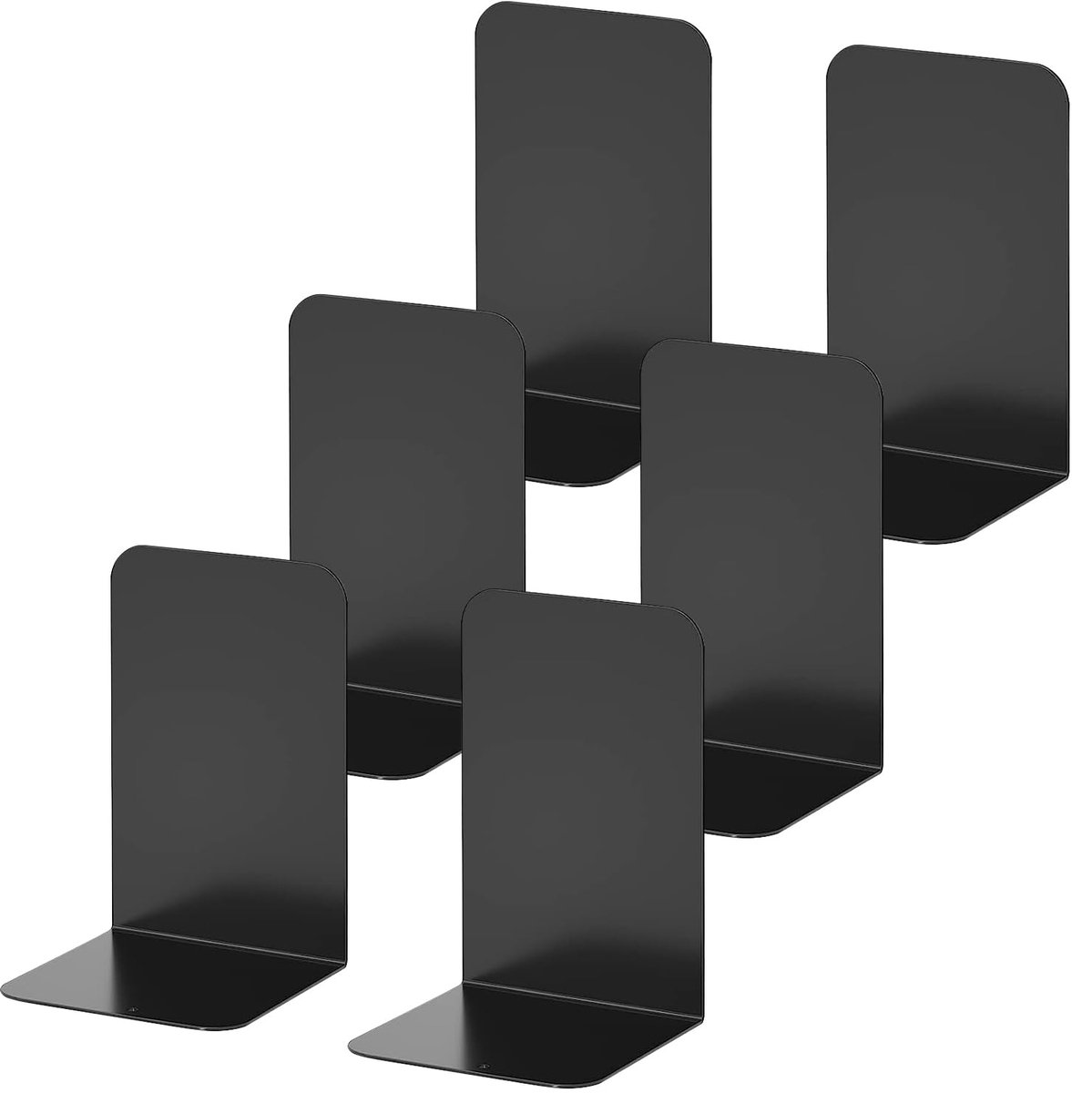 Famanu – Boekensteunen van metaal, set van 6 stuks, 21 x 13,5 x 9 cm, zwart