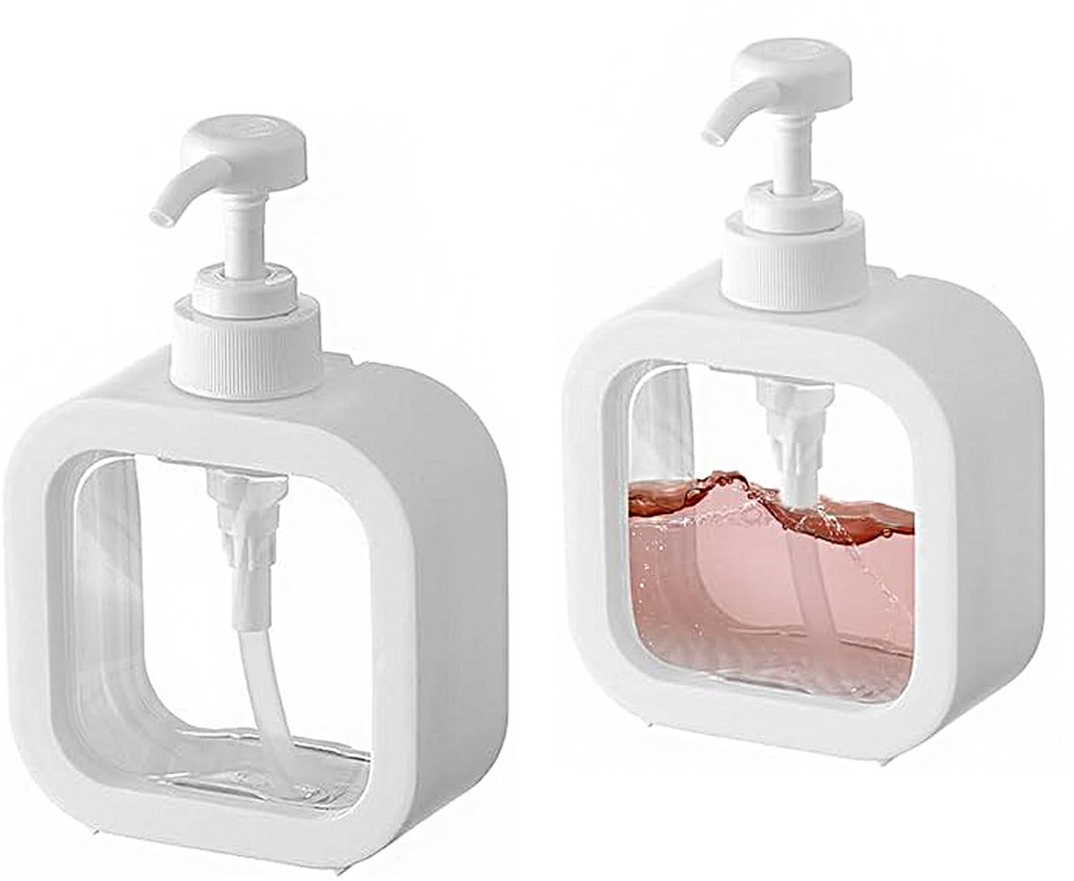 Famanu – Set van 2 zeepdispensers, afwasmiddeldispenser van 300 ml, vulbaar met douchegel, shampoo en handzeep, geschikt voor keuken en badkamer