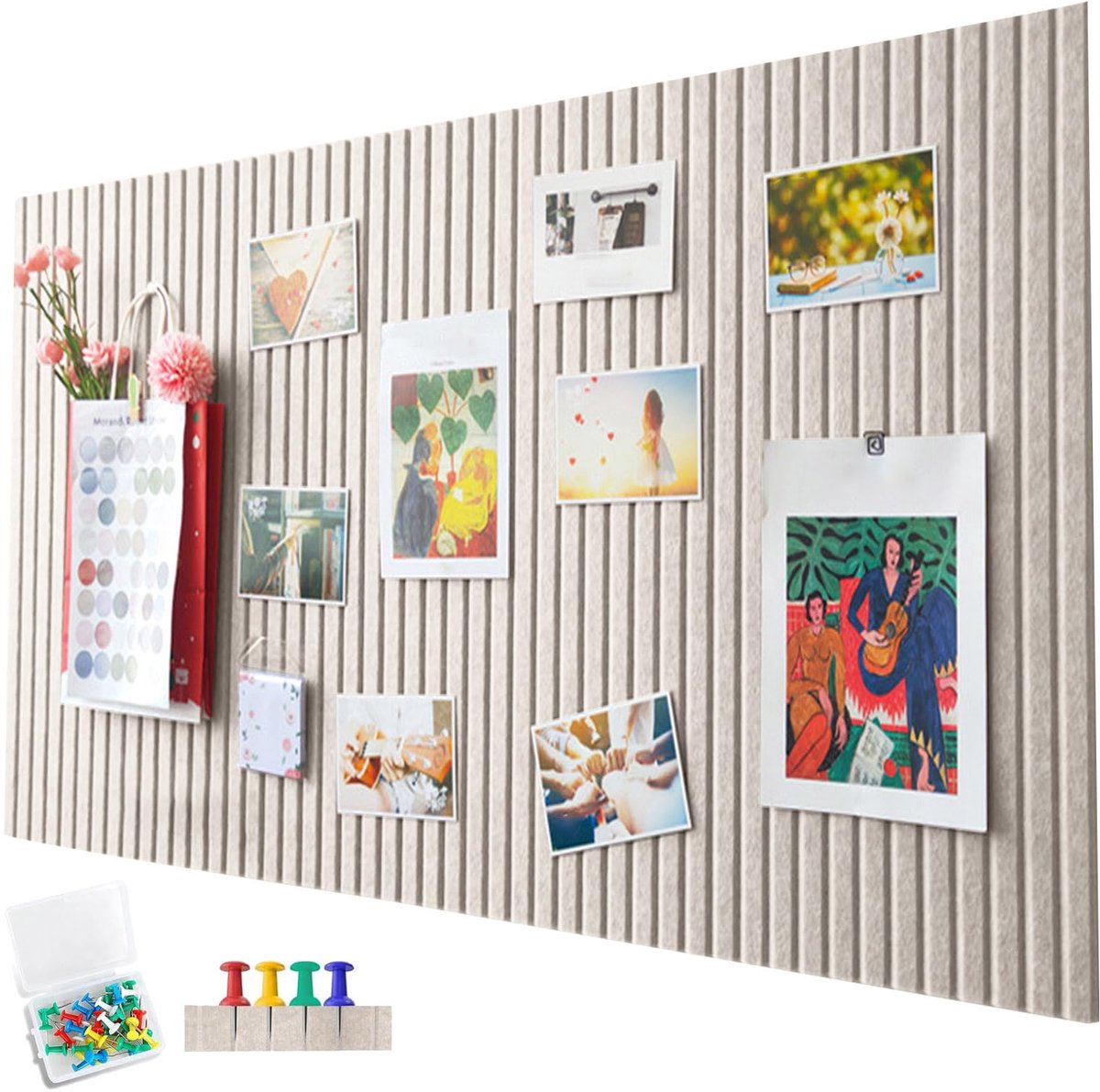 Famanu – Grote kurkplaat, 60 x 40 cm, decoratieve kurkwand van vilt, 0,9 cm dik, opvouwbaar fotobord met zelfklevend plakband, inclusief pinspelden