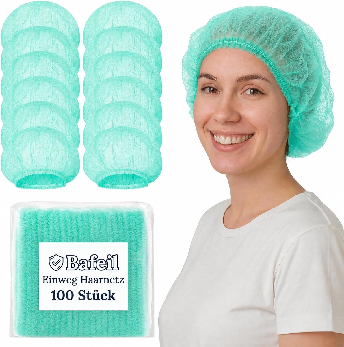 Wegwerpmutsen, 100 stuks, haarnet 52 cm voor lang haar, groen - ShopVlot