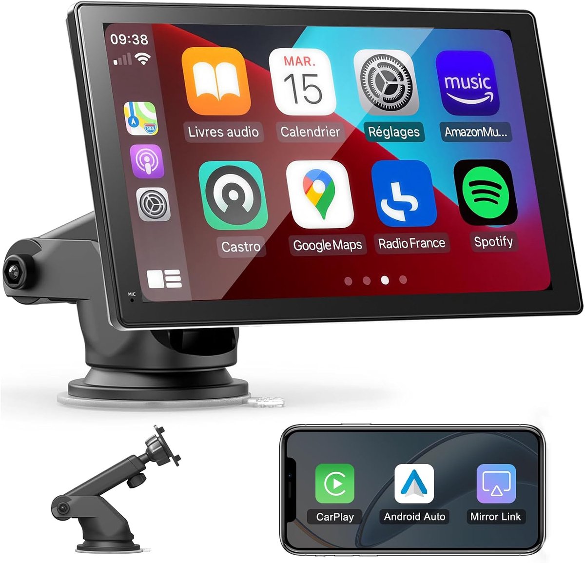 Draadloos CarPlay Scherm voor Auto 7 Inch met Android Auto - Draagbare Autoradio Touchscreen HD met GPS Navigatie - ShopVlot