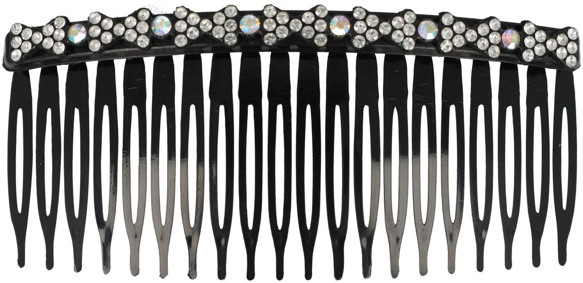 Haarsoires Haarspeld Sierkam Opsteekkam 10cm - Strass Steentjes - Grove Tand - Zwart Zilver - Haarversierkam - Haar Versiering