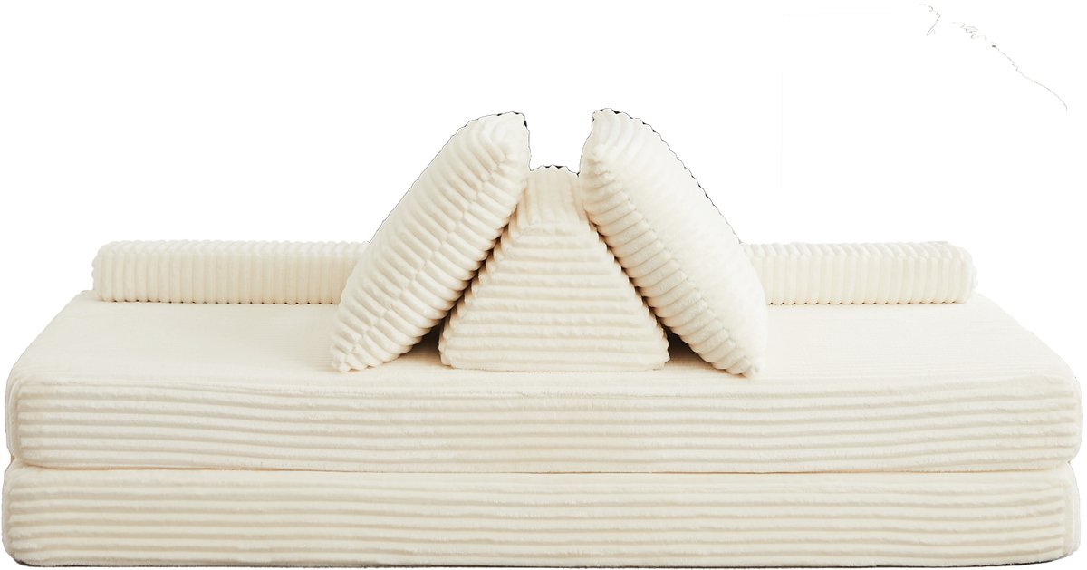 HAUSS SPOLE Slaapbank Modulair - Verstelbare Armleuningen En Losse Rugkussens - Voor Woonkamer En Logeerkamer - Ribstof Beige