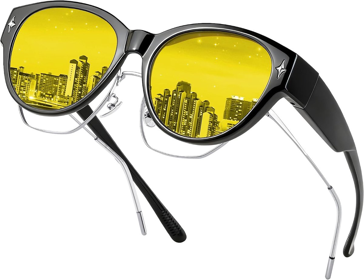 Gepolariseerd Fit Over Nacht Rijden Bril - Anti-Glare Overzet Nachtzichtbril voor Mannen Vrouwen Geel Over Bril - ShopVlot