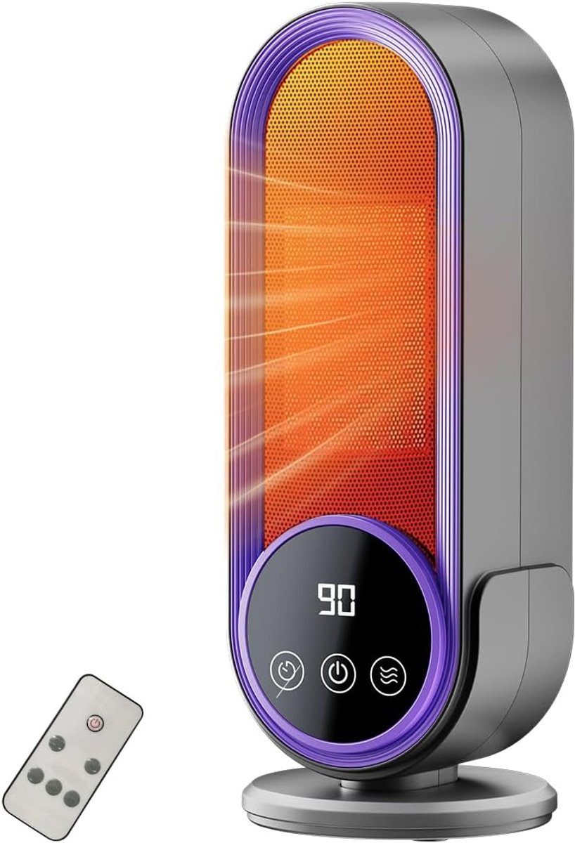 KZQ Energiezuinige PTC keramische kachel 1200W - Instelbare thermostaat en afstandsbediening - Snel opwarmend met timerfunctie - Geschikt voor woonkamer slaapkamer en kantoor - Grijs-paars