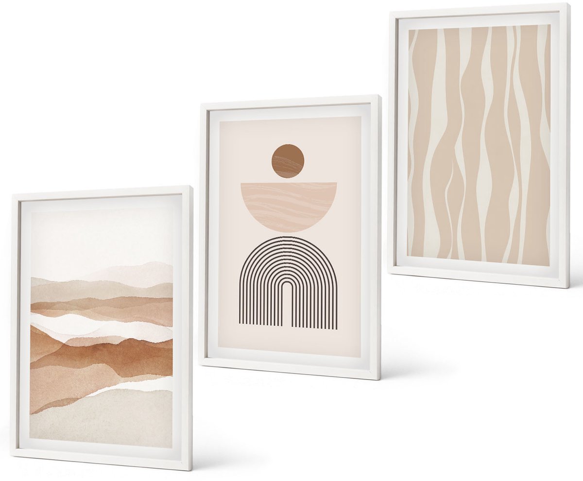 Coloray 3-Delige Schilderij Set - Abstracte Landschapsvormen Uit De Natuur En Geometrie - 40 x 60 - Decoratieve Muurdecoratie - Slaapkamer - Decoratieve Schilderijen