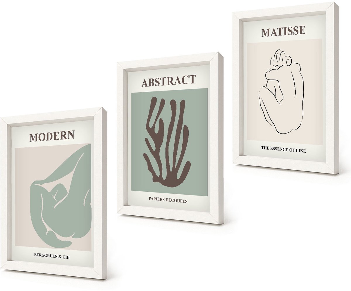 Coloray 3-Delige Schilderij Set - Stijlvolle schilderijen met abstracte motieven van Henri Matisse - 20x30 - Wanddecoratie - Schilderijen Set - Interieur - Moderne Wanddecoratie