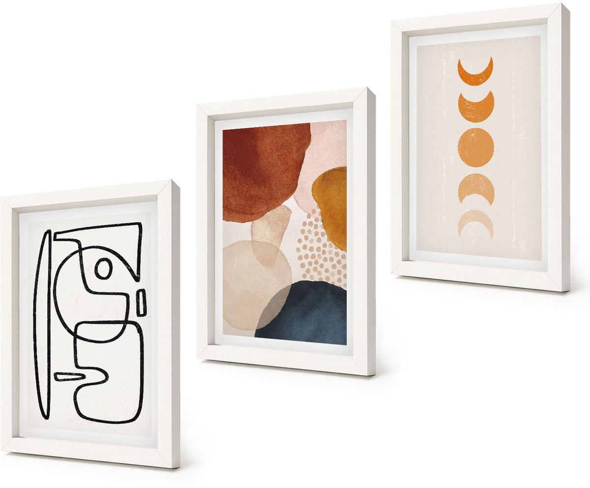 Coloray 3-Delige Schilderij Set - Abstracte vormen en kleuren, modieuze decoraties - 20x30 - Moderne Wanddecoratie - Woonkamer - Interieur Decoratie