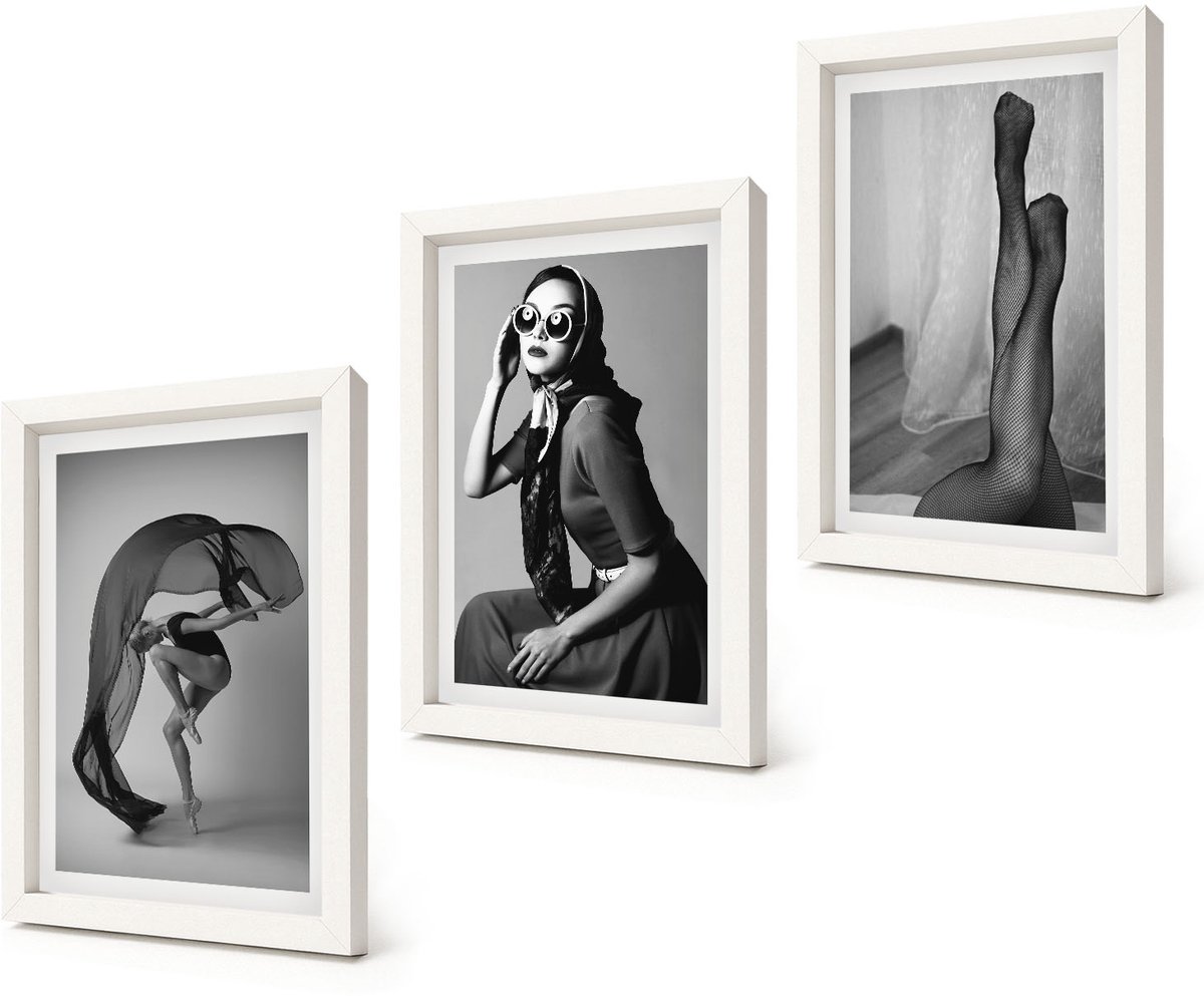 Coloray 3-Delige Schilderij Set - Stijlvolle zwart-witportretten van vrouwen in elegante poses - 20x30 - Schilderijen Set - Wanddecoratie - Woonkamer - Muurdecoratie