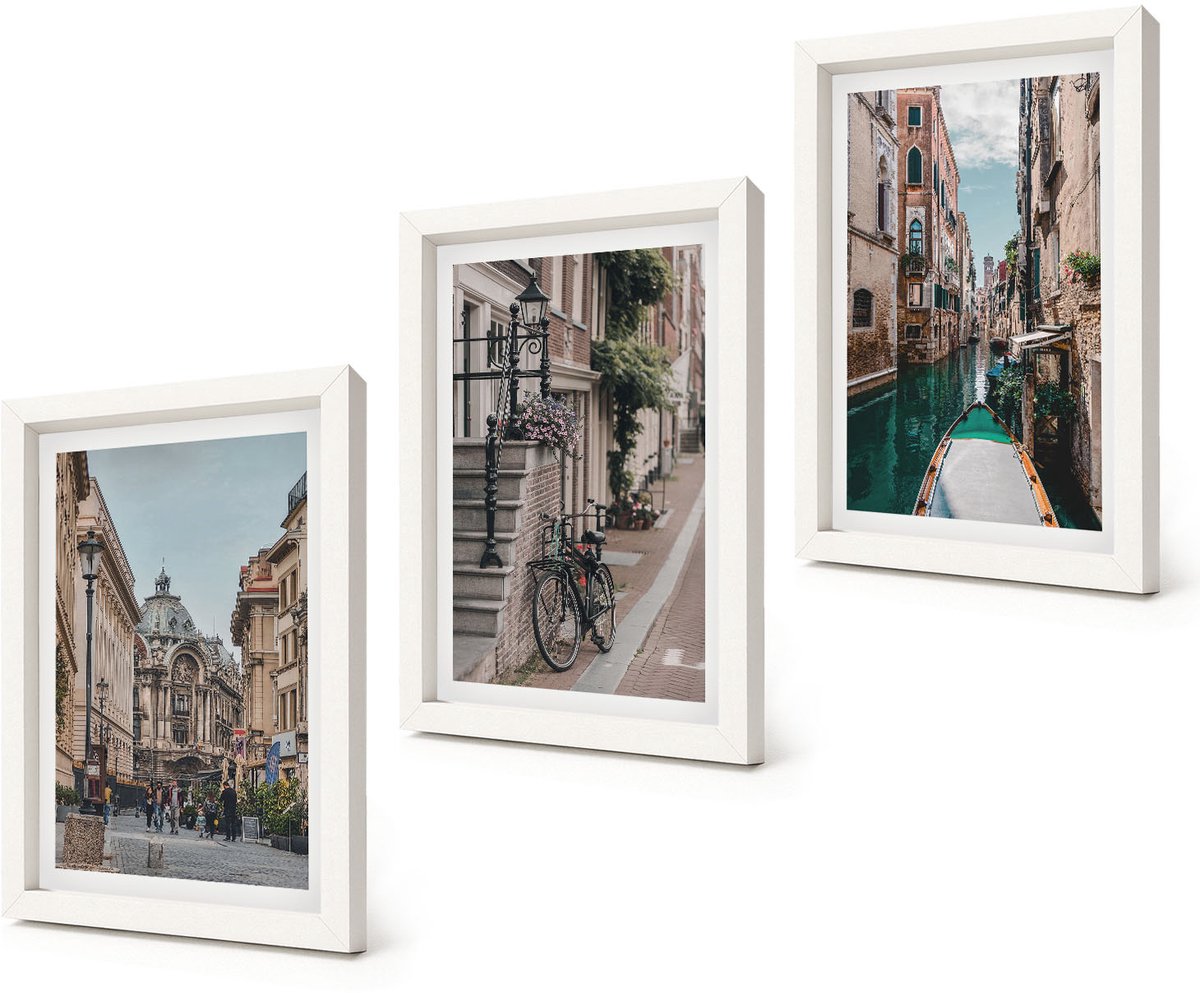 Coloray 3-Delige Schilderij Set - Venetiaanse straten van steden met architectuur en water - 20x30 - Stijlvolle Muurdecoratie - Kantoor - Decoratieve Schilderijen