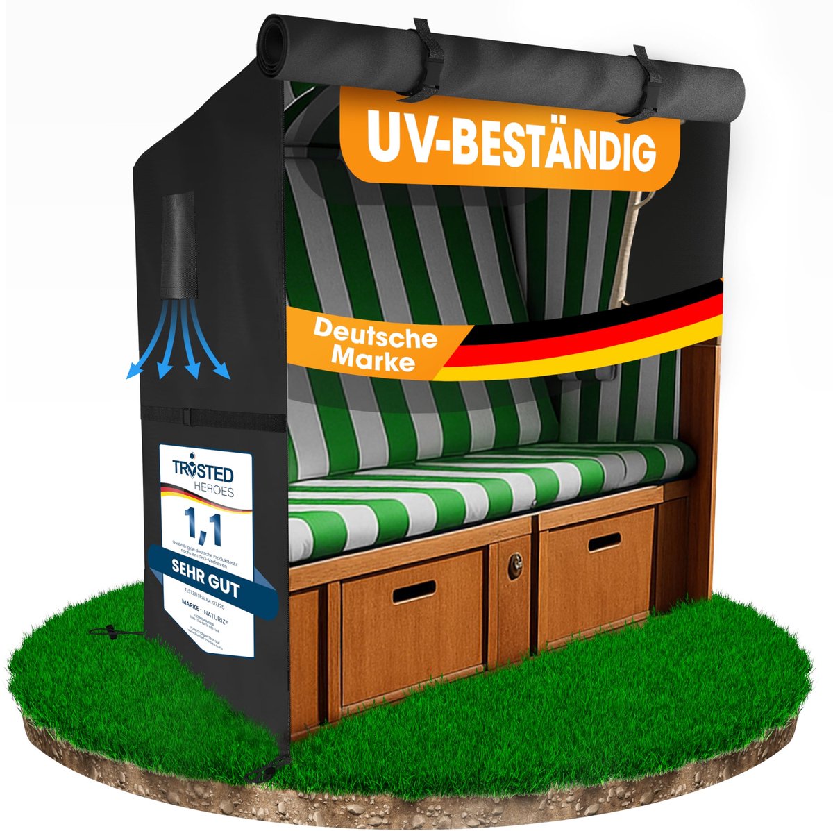 NATURIZ Premium beschermhoes voor strandstoel, winterbestendig, weerbestendig, waterdicht, strandstoelafdekking - ShopVlot