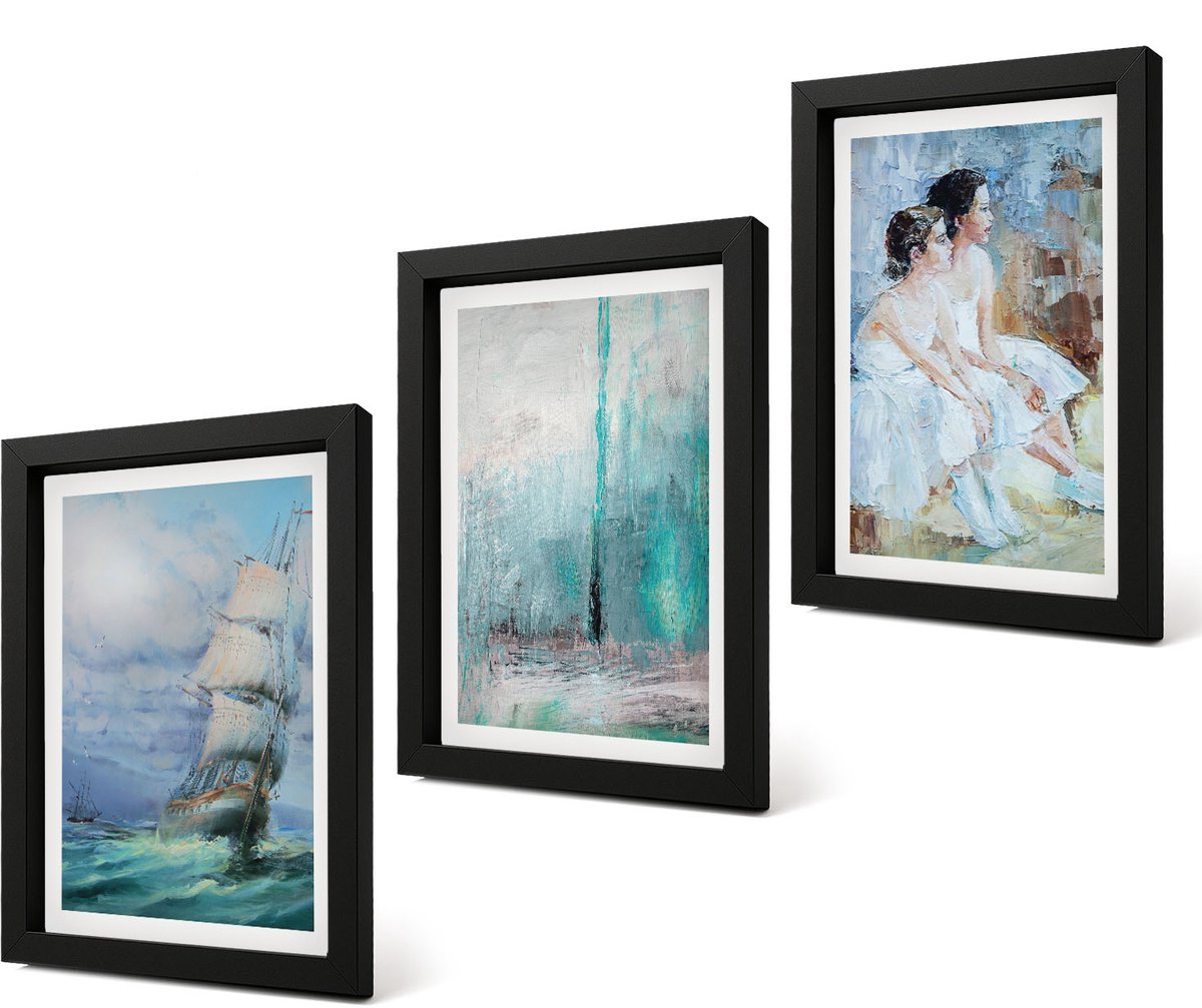 Coloray 4-Delige Schilderij Set - Schip op zee: abstract portret van dansers - 20 x 30 cm - Muurdecoratie - Wanddecoratie - Hal