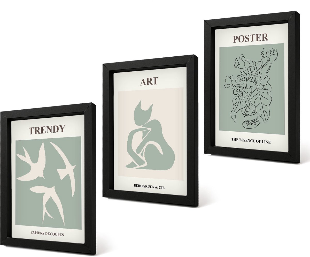Coloray 4-Delige Schilderij Set - Stijlvolle illustraties van Henri Matisse - 20 x 30 cm - Muurdecoratie - Wanddecoratie - Slaapkamer