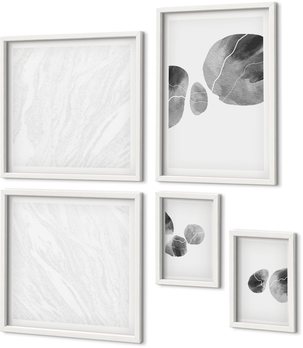 Coloray 5-Delige Schilderij Set - Abstracte Minimalistische Schilderkunst Met Verfvlekken - 50 x 50 cm, 20 x 30 cm En 40 x 60 cm - Wanddecoratie - Muurdecoratie - Moderne Interieurdecoratie