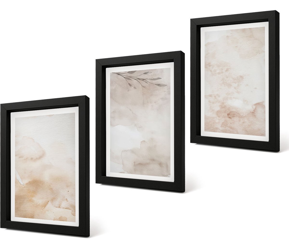 Coloray 4-Delige Schilderij Set - Aquarelvlekken en bladeren in pastelkleuren - 20 x 30 cm - Schilderijen Set - Wanddecoratie - Woonkamer - Interieur Decoratie