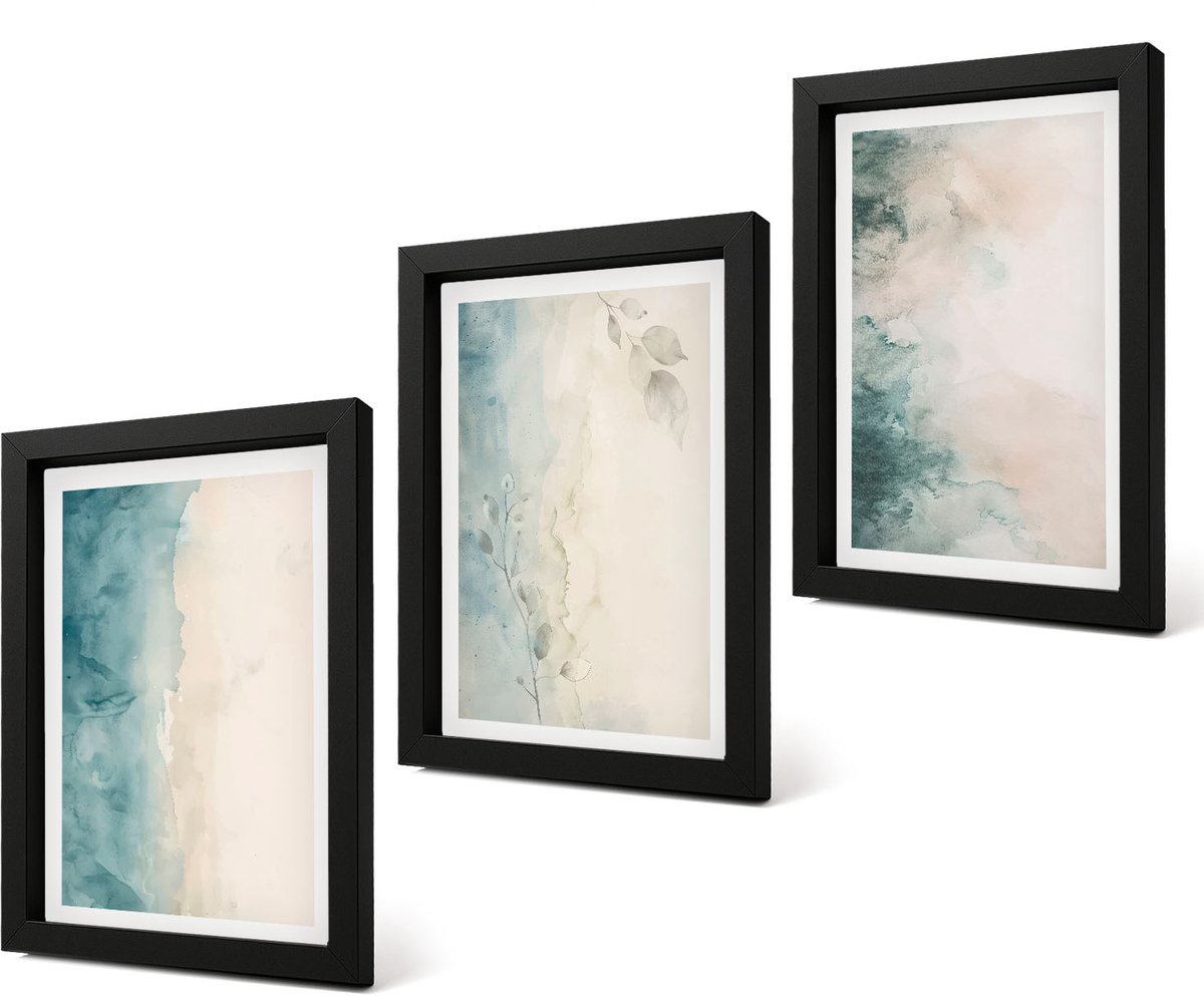 Coloray 4-Delige Schilderij Set - Aquarellen op canvas in minimalistische stijl - 20 x 30 cm - Wanddecoratie - Muurdecoratie - Woonkamer