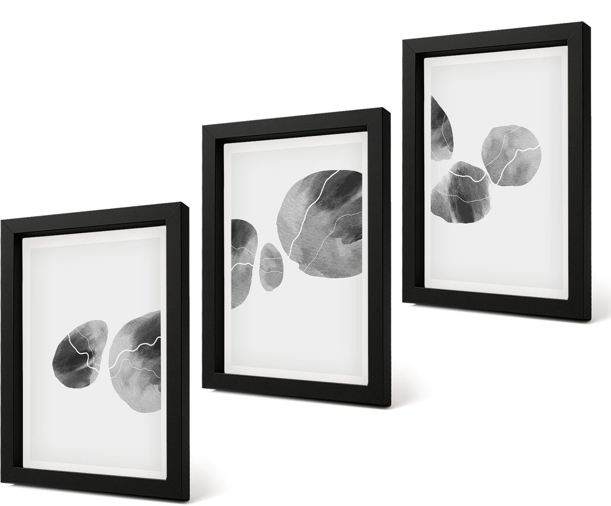 Coloray 4-Delige Schilderij Set - Abstracte minimalistische schilderkunst met verfvlekken - 20 x 30 cm - Moderne Wanddecoratie - Woonkamer