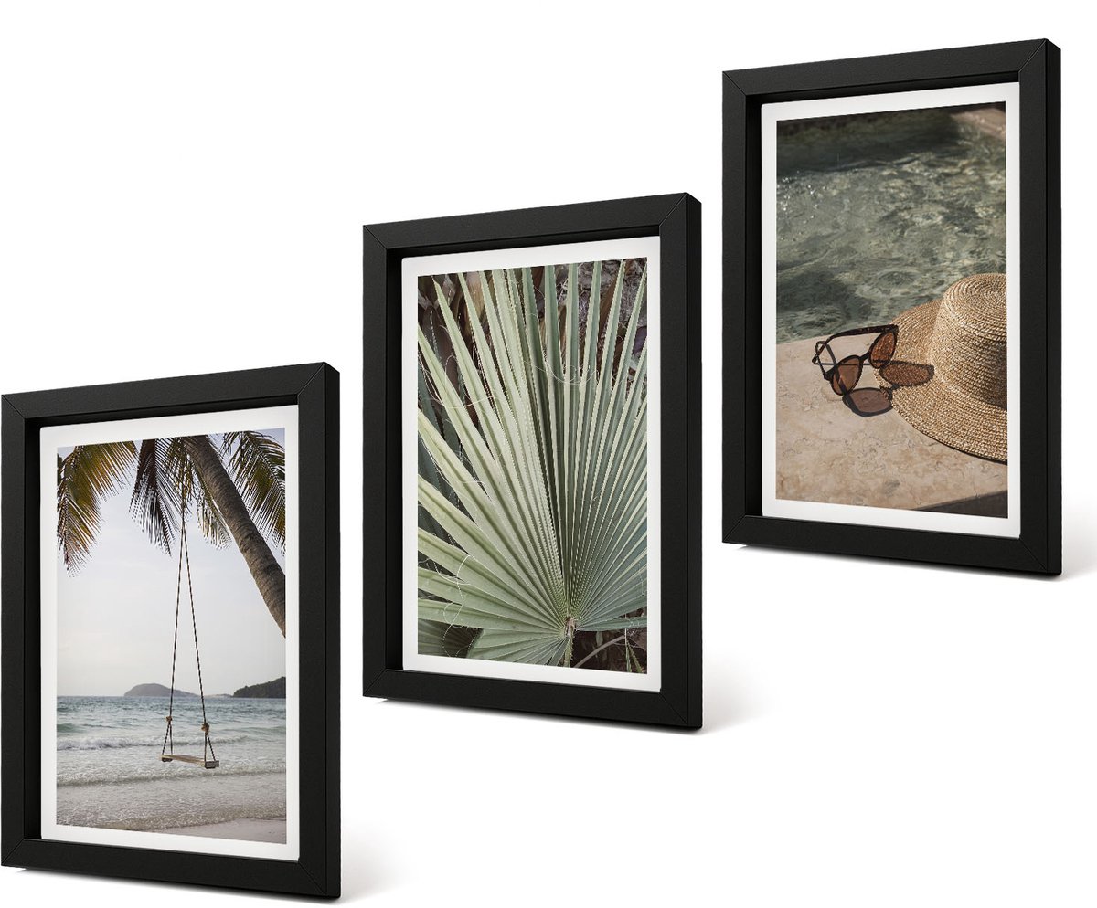 Coloray 4-Delige Schilderij Set - Vakantie aan het strand met palmbladerenschommel - 20 x 30 cm - Moderne Wanddecoratie - Slaapkamer - Interieur Decoratie