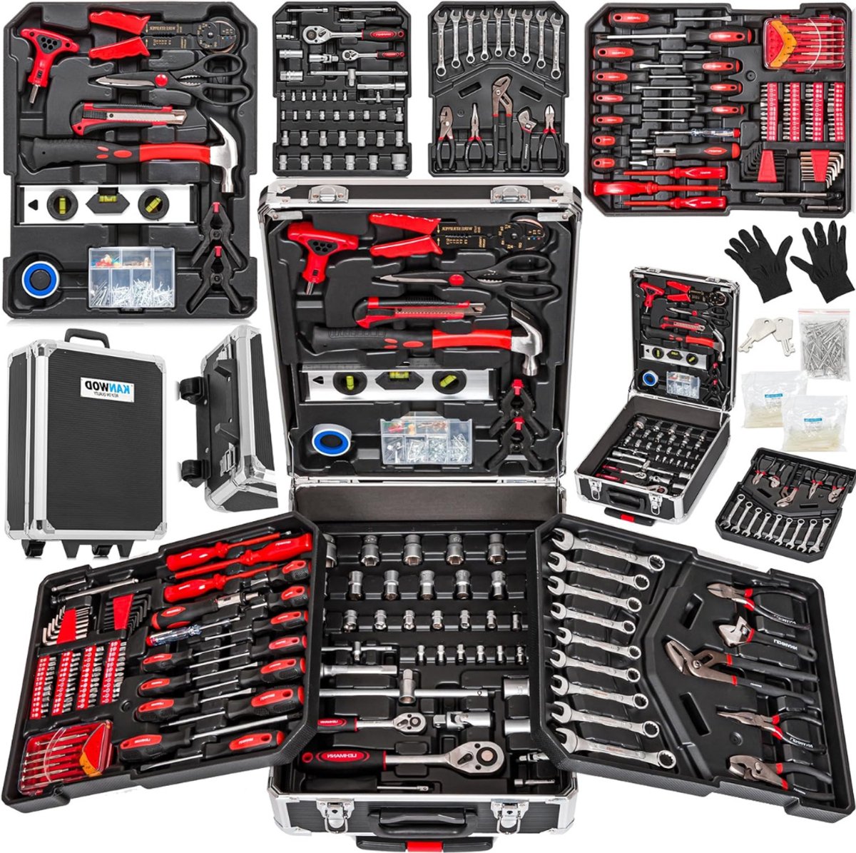 QUOVO® 1000 Delige Gereedschapset in Koffer - Toolbox - Gereedschapskoffer Gevuld - Huishoudelijke Gereedschapskist - Basisgereedschap – Handgereedschap – Incl. Moersleutel, Hamer etc. - Zwart - 21cm x 37cmx 52cm