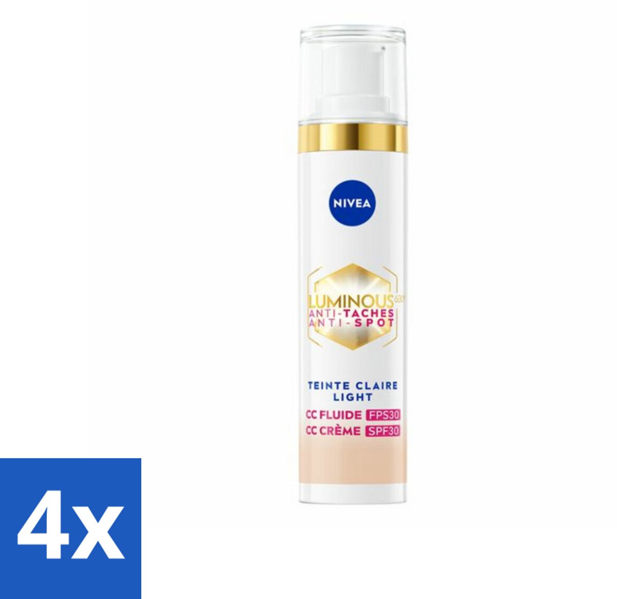 4 x NIVEA - Cellular LUMINOUS630 CC Crème Licht - Gekleurde Dagcrème - Tegen Pigmentvlekken - SPF 30 - 40 ml - Gekleurde Dagcrème - Anti-pigmentvlekken - CC Cream - NIVEA Cellular LUMINOUS630 - SPF 30