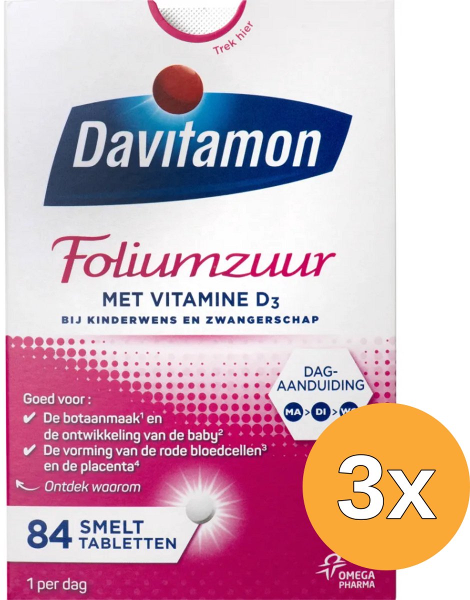 3x Davitamon Foliumzuur vitamine D (84 tabletten)