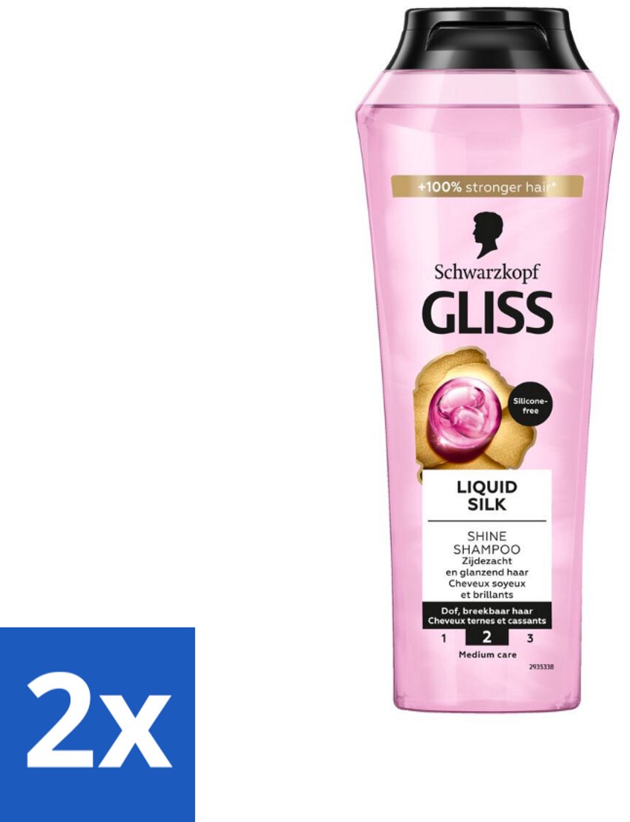 2 x Gliss - Shampoo - Liquid Silk - Voor Glanzend en Zijdezacht Haar - 250 ml - Glans Shampoo - Zijdezacht Haar - Haarverzorging - Siliconenvrije Shampoo - Natuurlijke Shampoo