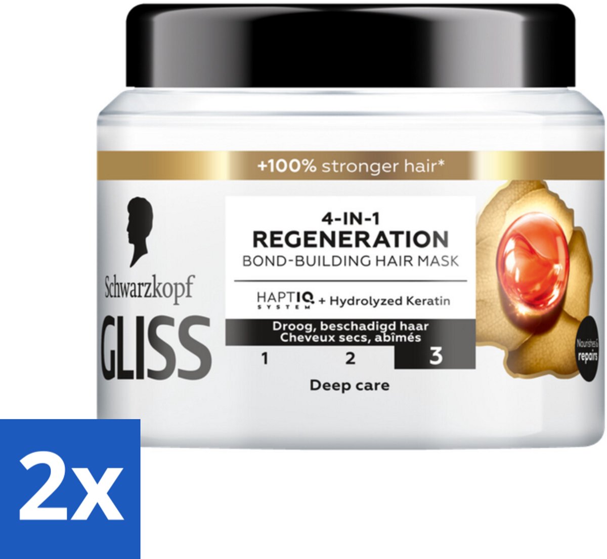 2 x Gliss - Haarmasker - 4in-1 Hair Mask - Voor Diep Herstel - 400 ml - Haar Masker - Haarmasker Herstel - Droog Haar - Beschadigd Haar - Glans Haar