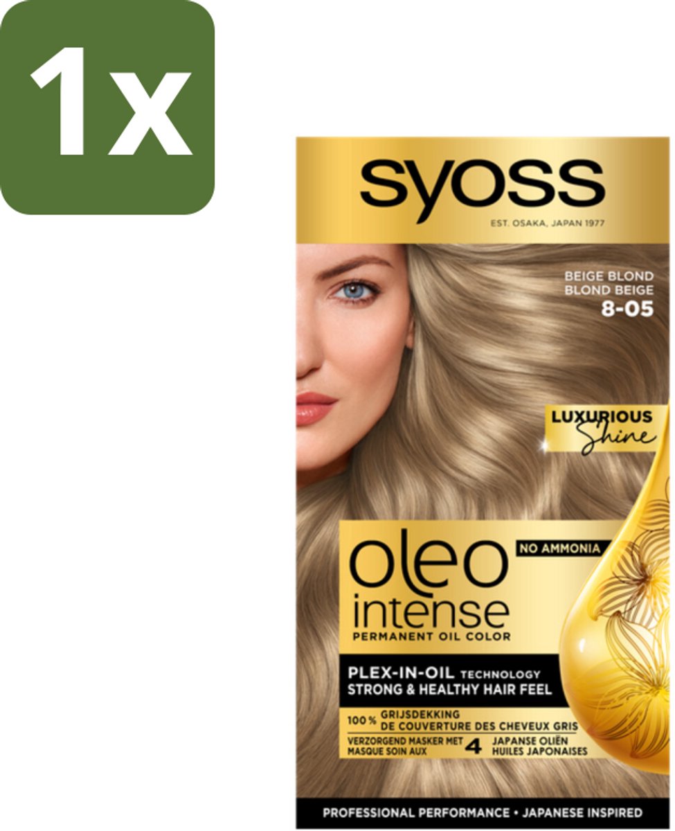 1 x SYOSS - Oleo Intense 8-05 Beige Blond - Haarverf - Zonder Ammoniak - Grijsdekking - Langdurige Kleur - Haarverf - Permanent Haarkleuring - Zonder Ammoniak - Grijsdekking - Olie-formule