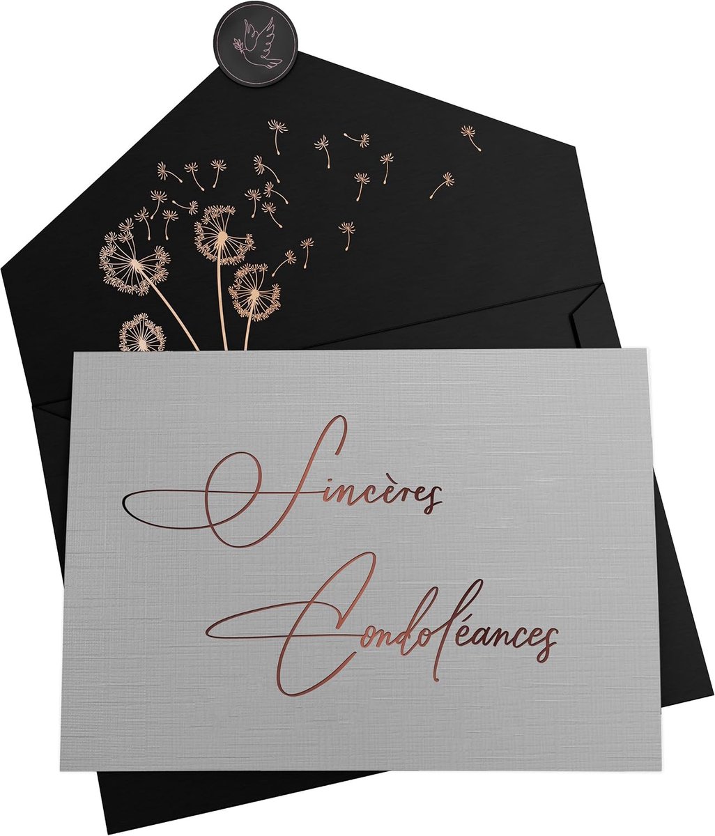 Condoleancekaart met envelop en zelfklevend zegel - zwarte envelop - handgeschreven lettertype - oprechte medeleven - ShopVlot