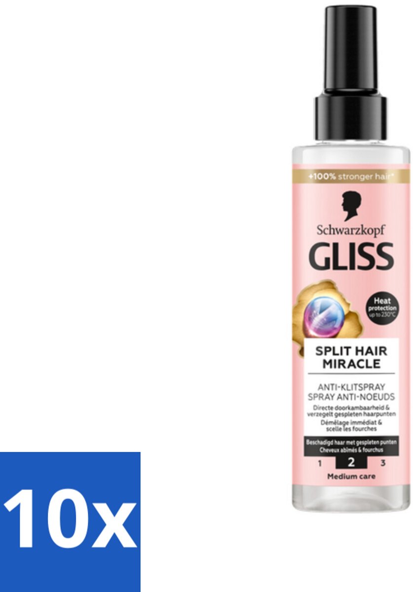 Gliss - Split End Anti-Klit Spray - Tegen Gespleten Haarpunten - 200 ml - Bulkverpakking - 10 stuks