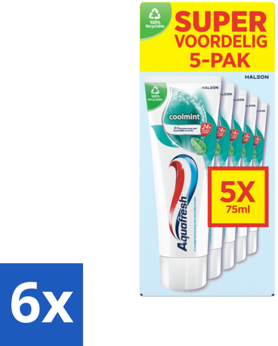 6 x Aquafresh Tandpasta Coolmint - Fris en Beschermend - Voordeelverpakking - 5 tubes - Tandpasta - Tandenpoetsen - Frisse Adem - Gaatjes Bescherming - Fluoride