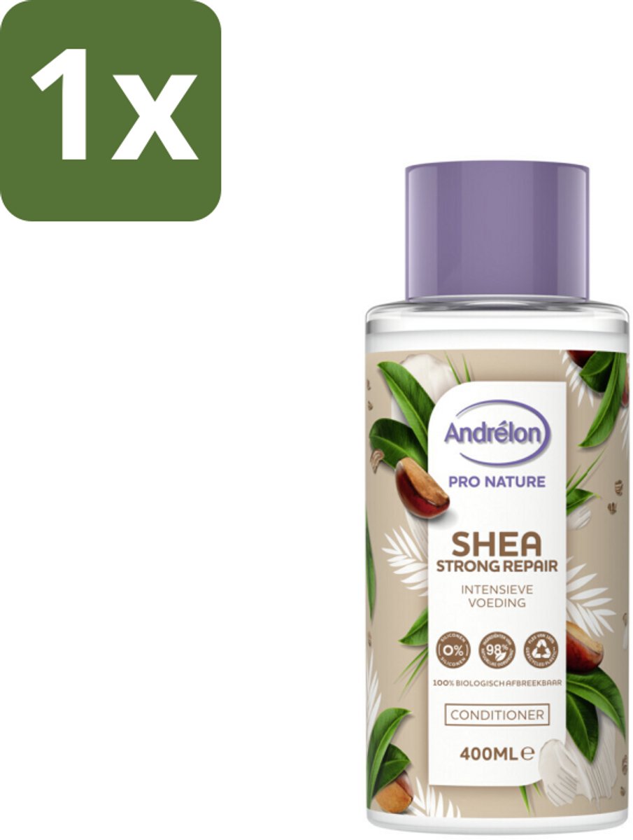 1 x Andrélon - Pro Nature - Shea Strong Repair - Haarconditioner - 400 ml - Haarconditioner - Shea Strong Repair - Natuurlijke Haarvoeding - Droog Haar Herstellen - Beschadigd Haar Herstellen