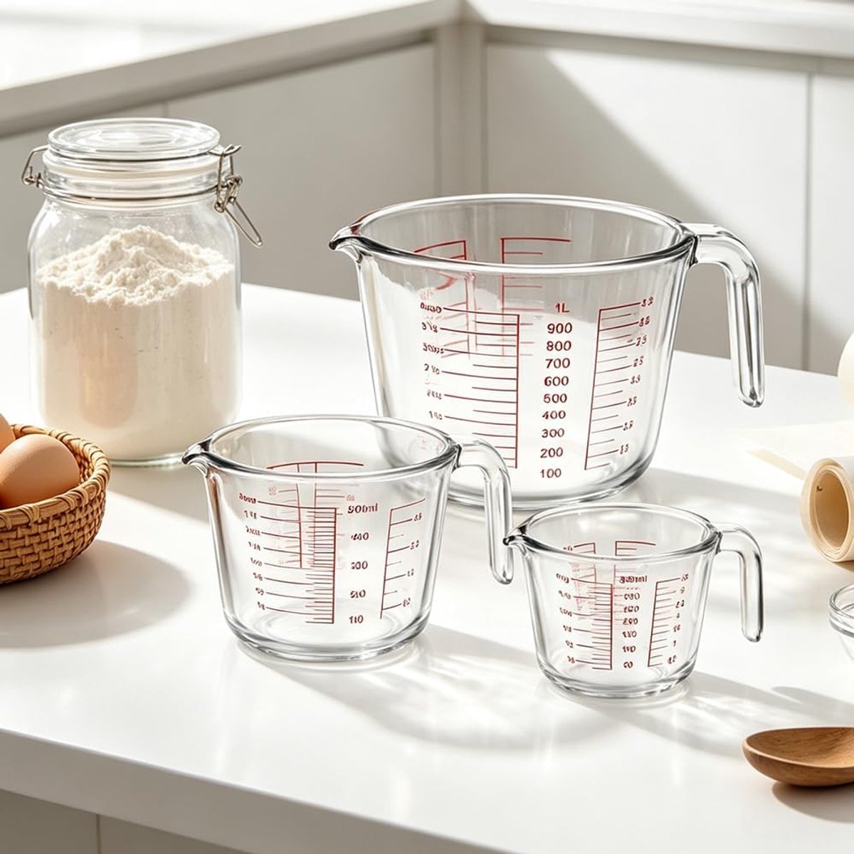 Maatbekers set van 3 - 250 ml, 500 ml, 1000 ml - met handvat - ideaal voor nauwkeurig meten - ShopVlot