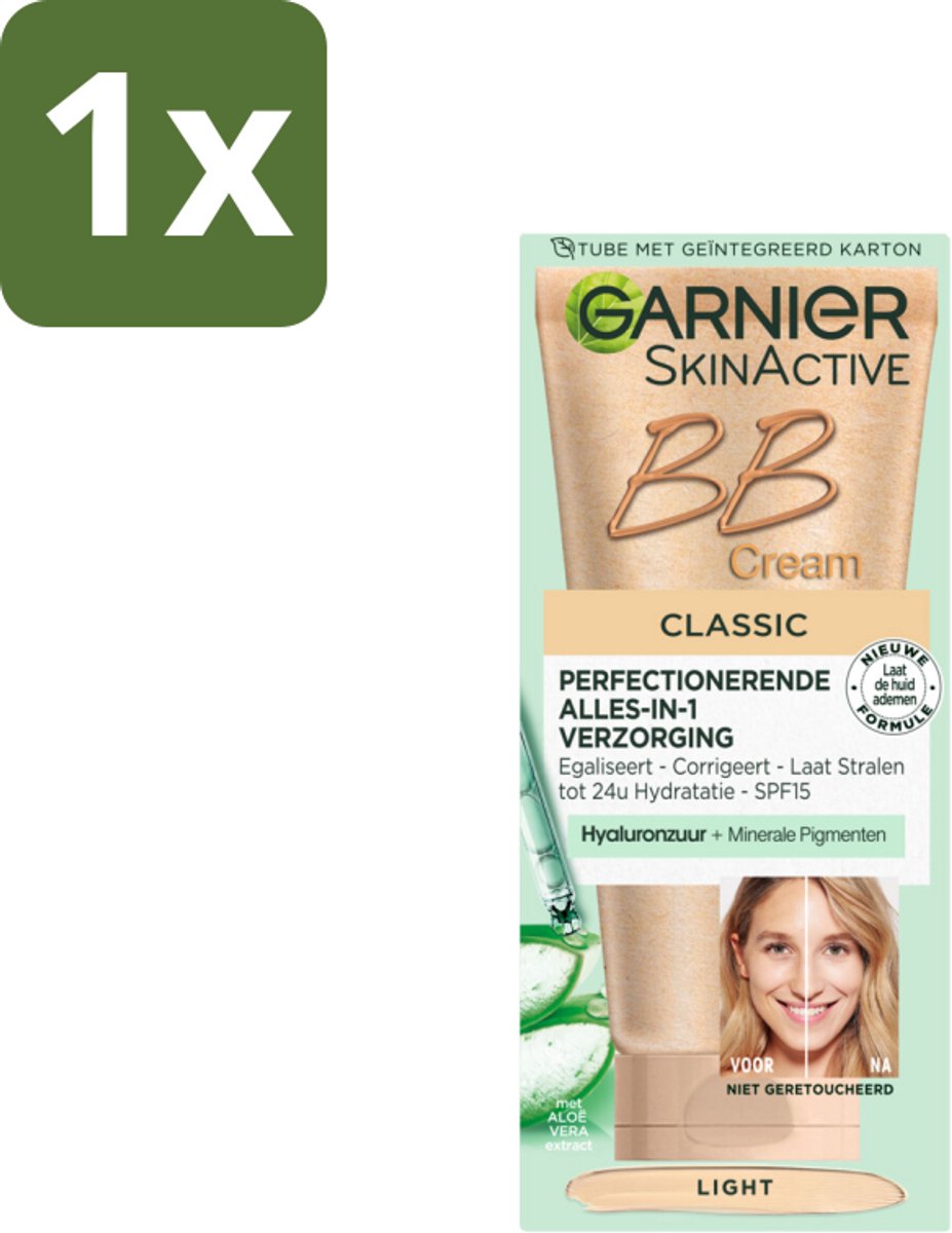 1 x Garnier - SkinActive - BB Cream Classic Light - 5-in-1 Verzorging - 50 ml - BB Cream - 5-in-1 Verzorging - Huidverzorging - Teintverzorging - SPF 15