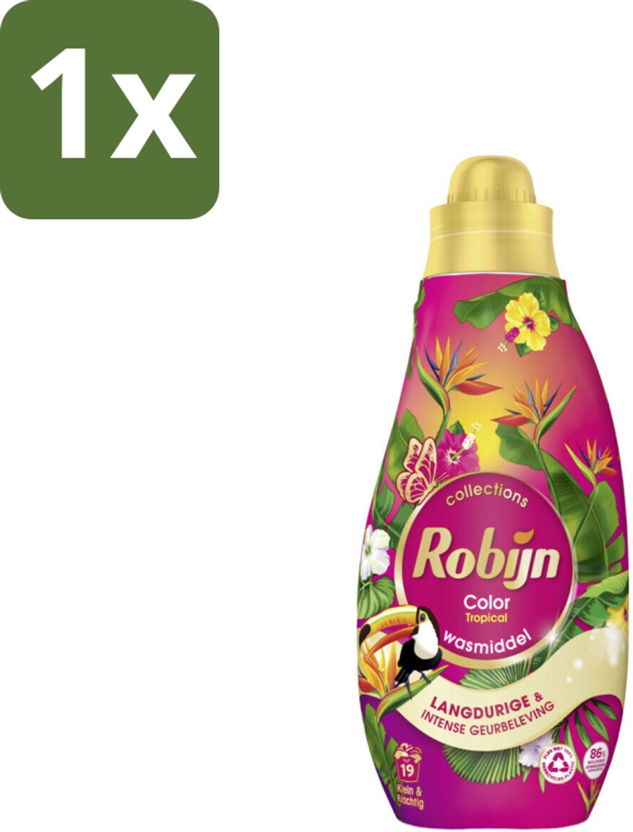 1 x Robijn - Klein & Krachtig Color Tropical - Wasmiddel - 19 Wasbeurten - 665 ml - Kleurbehoud - Tropische Geur - Gekleurde Was - Wasmiddel - Wasverzachter