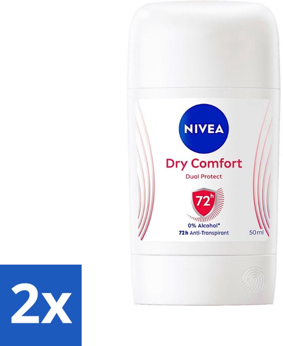 2 x NIVEA - Deostick - Droog Comfort - 72 Uur Anti-Transpirant - 50 ml - NIVEA Deodorant - Antitranspirant - Droog Comfort - 48 Uur Bescherming - Alcoholvrij