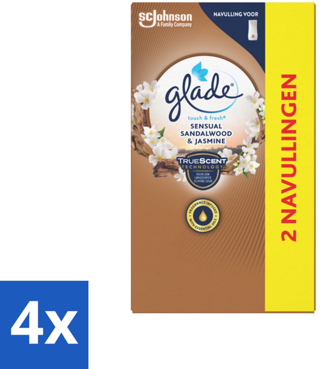 4 x Glade - Touch & Fresh Navulling - Sensual Sandelhout Jasmijn - 2 × 10 ml - Geur - Air Freshener - Sandelhout - Jasmijn - Glade