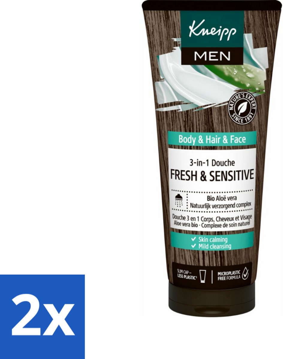 2 x Kneipp - Shampoo & Douche - Men - Fresh & Sensitive - Voor gevoelige en droge huid - 200 ml - Douchegel - Mannenhuid - Gevoelige Huid - Droge Huid - Verzorging