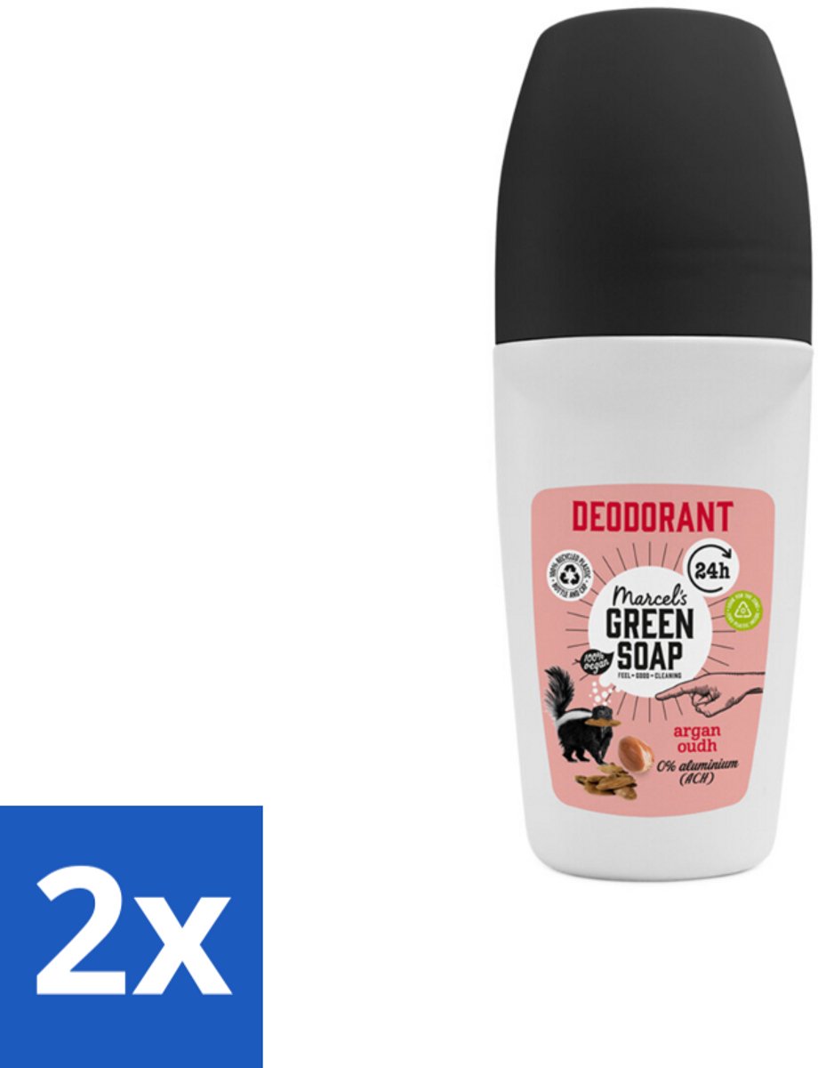 2 x Marcel's Green Soap - Deodorant Roller - Argan & Oudh - Langdurige frisheid - 50 ml - Deodorant - Deodorant Roller - Natuurlijke Deodorant - Aluminiumvrije Deodorant - Vegan Deodorant