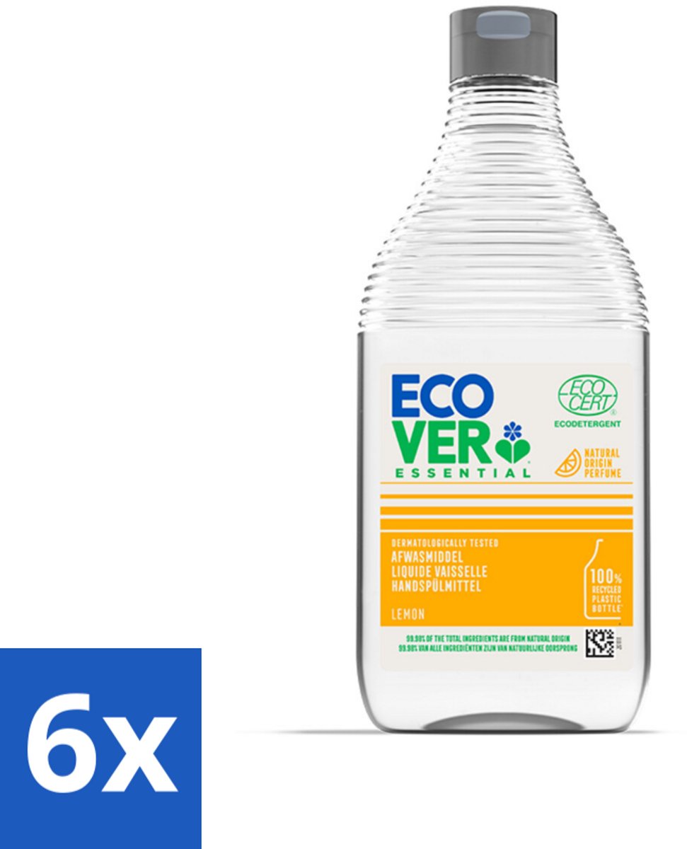 6 x Ecover - Afwasmiddel Essential - Citroen - 450 ml - Afwasmiddel - Citroen - Biologisch Afbreekbaar - Plantaardige Formule - Ecologisch