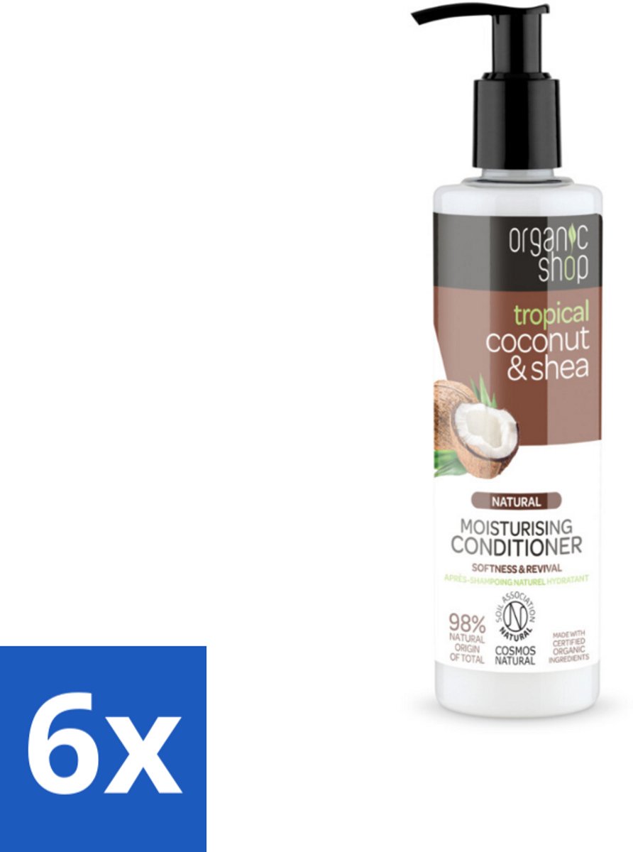 6 x Organic Shop - Coconut & Shea Conditioner - Verzorgend en Voedend - 280 ml - Biologische Conditioner - Kokos & Shea - Hydraterende Conditioner - Haarverzorging - Droog Haar